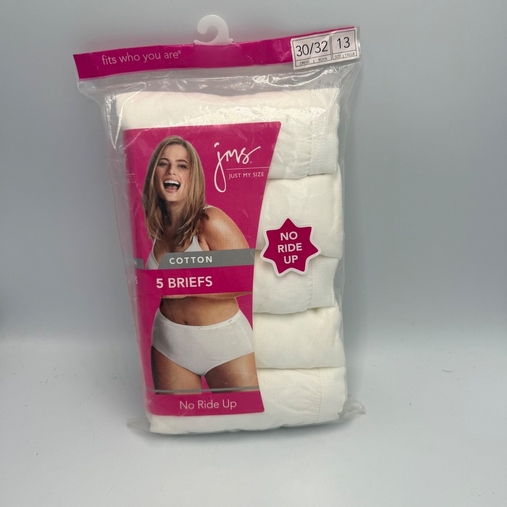 Just My Size Women White 100% Cotton Briefs 5-Pack Size 13 30/32 Style 1610P5